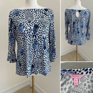 Lilly Pulitzer Navy and White Patterned Blouse